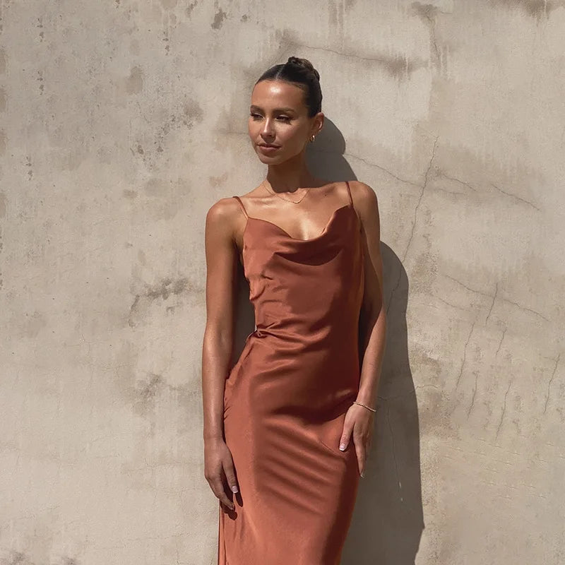 Damska Glamour Satynowa Sukienka Maxi | Edycja Leonie
