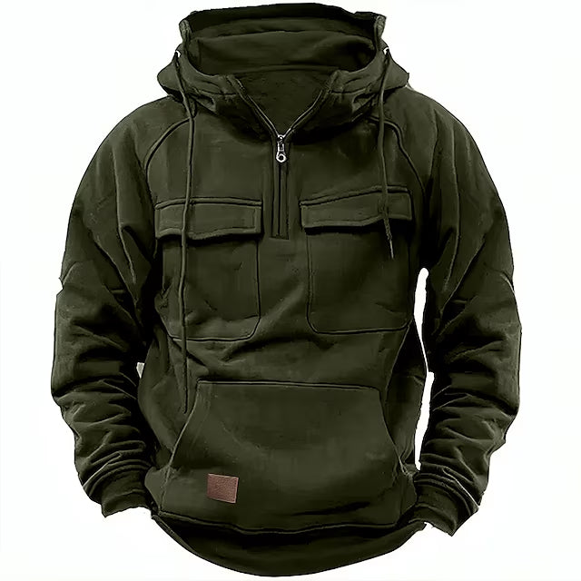 Bluza Cargo z Kapturem i Półzamkiem | Casualowy Płaszcz Zimowy