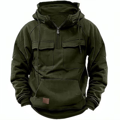 Bluza Cargo z Kapturem i Półzamkiem | Casualowy Płaszcz Zimowy