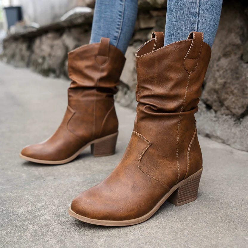 Stylowe Botki Western | Szpiczasty Nosek Antypoślizgowy Obcas