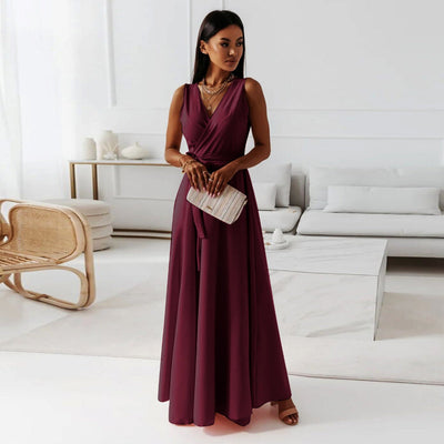 Maxi Sukienka Bez Rękawów Z Dekoltem V | Elegancki Styl