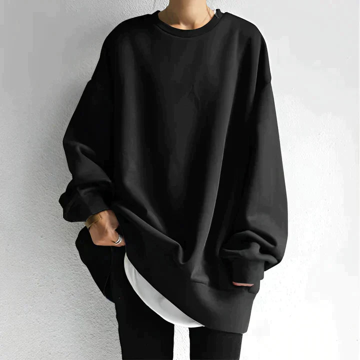 Oversize Bluza z Okrągłym Dekoltem – Bluza z Długim Rękawem