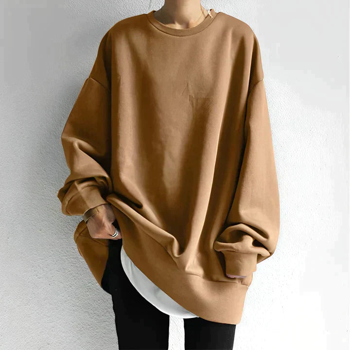 Oversize Bluza z Okrągłym Dekoltem – Bluza z Długim Rękawem