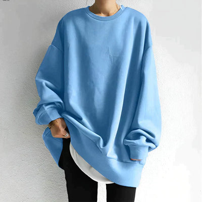 Oversize Bluza z Okrągłym Dekoltem – Bluza z Długim Rękawem