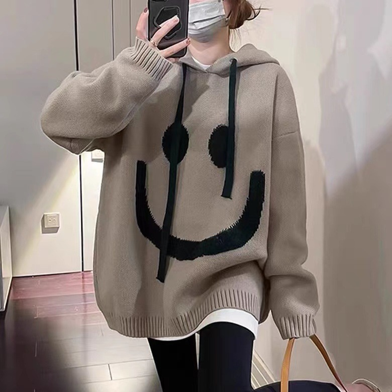 Oversize Bluza z Kapturem – Nadruk Smiley