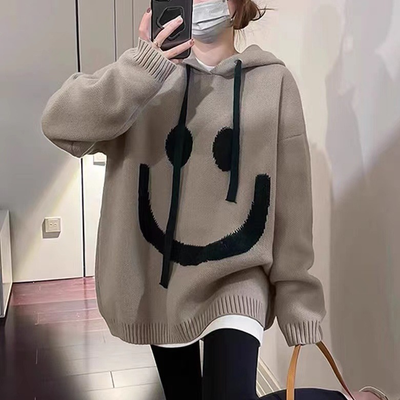 Oversize Bluza z Kapturem – Nadruk Smiley