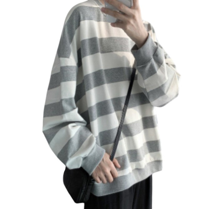 Luźna Bluza w Paski Z Długim Rękawem - Streetwear