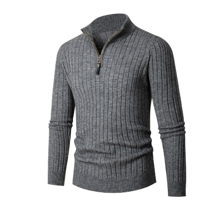 Sweter Rozpinany do Połowy ze Stójką - Dzianinowy z Długim Rękawem