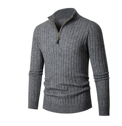 Sweter Rozpinany do Połowy ze Stójką - Dzianinowy z Długim Rękawem