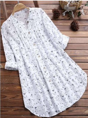 Bluzka Z Półrękawem | Guziki I Stylowy Kwiatowy Print