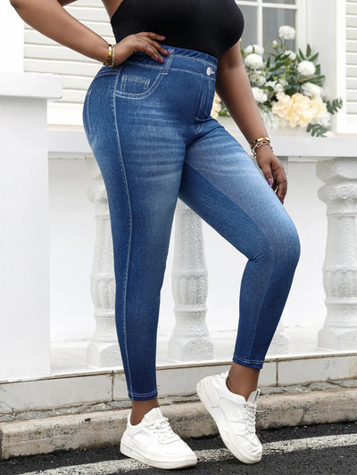 Elastyczne Jegginsy Plus Size – Spodnie z Wysokim Stanem