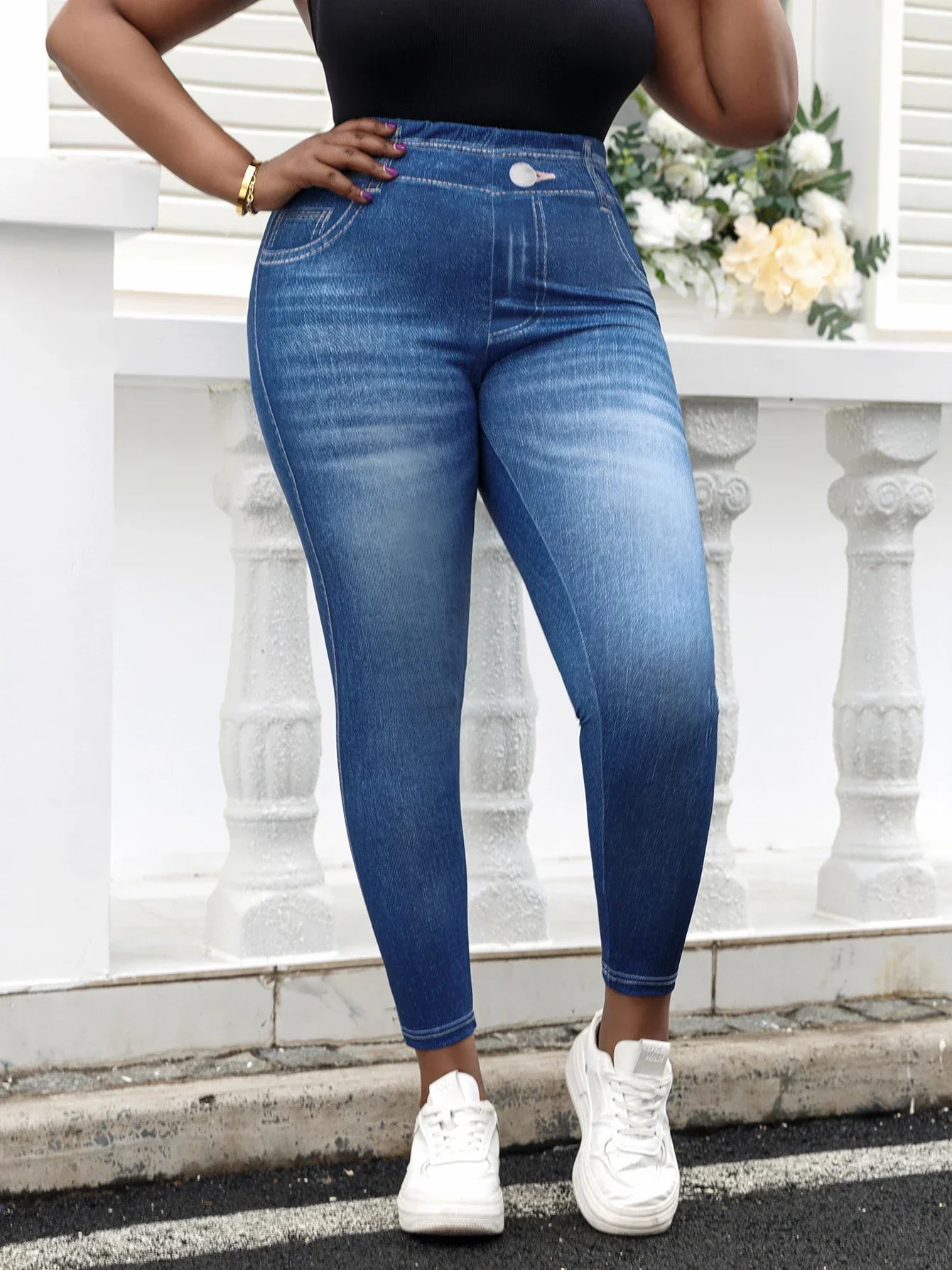 Elastyczne Jegginsy Plus Size – Spodnie z Wysokim Stanem