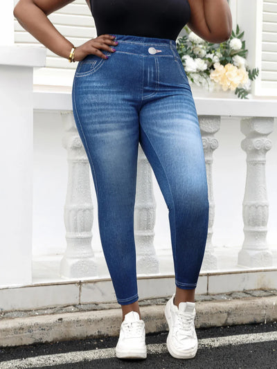 Elastyczne Jegginsy Plus Size – Spodnie z Wysokim Stanem