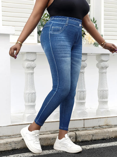 Elastyczne Jegginsy Plus Size – Spodnie z Wysokim Stanem