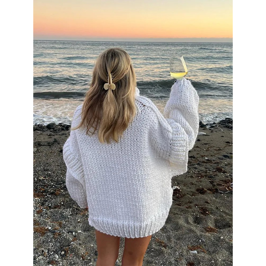 Gruby Dziany Sweter Z Golfem – Sweter Z Rękawami Lampion