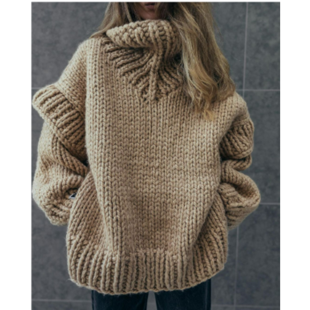 Gruby Dziany Sweter Z Golfem – Sweter Z Rękawami Lampion