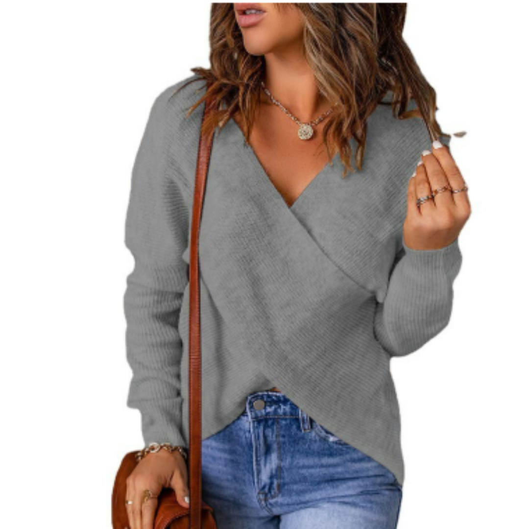 Stylowy Sweter w Stylu Kopertowym – Długi Rękaw