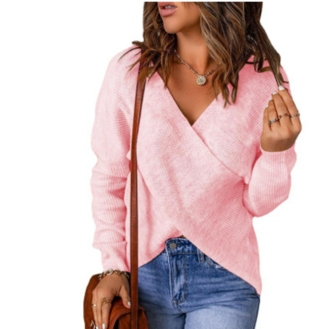 Stylowy Sweter w Stylu Kopertowym – Długi Rękaw