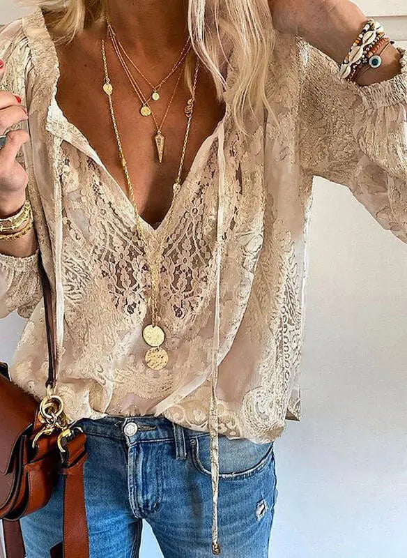 Boho Bluzka z Rozciętym Dekoltem | Lekka