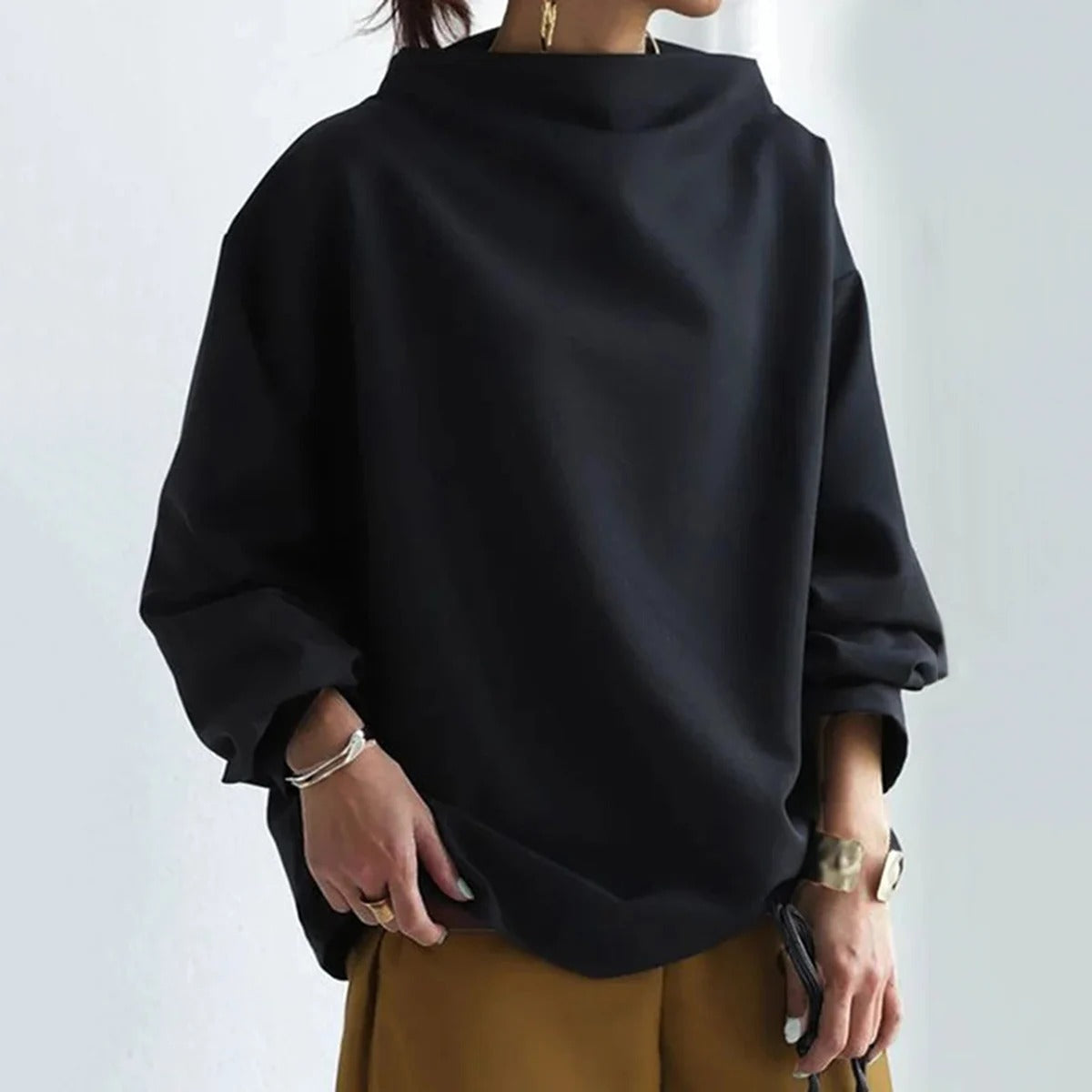 Stylowy Sweter Z Golfem | Czarny Na Co Dzień