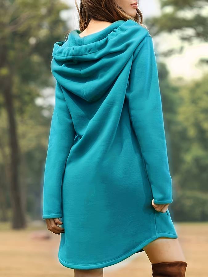 Casual Długa Bluza Sukienka z Kapturem – Luźny Krój