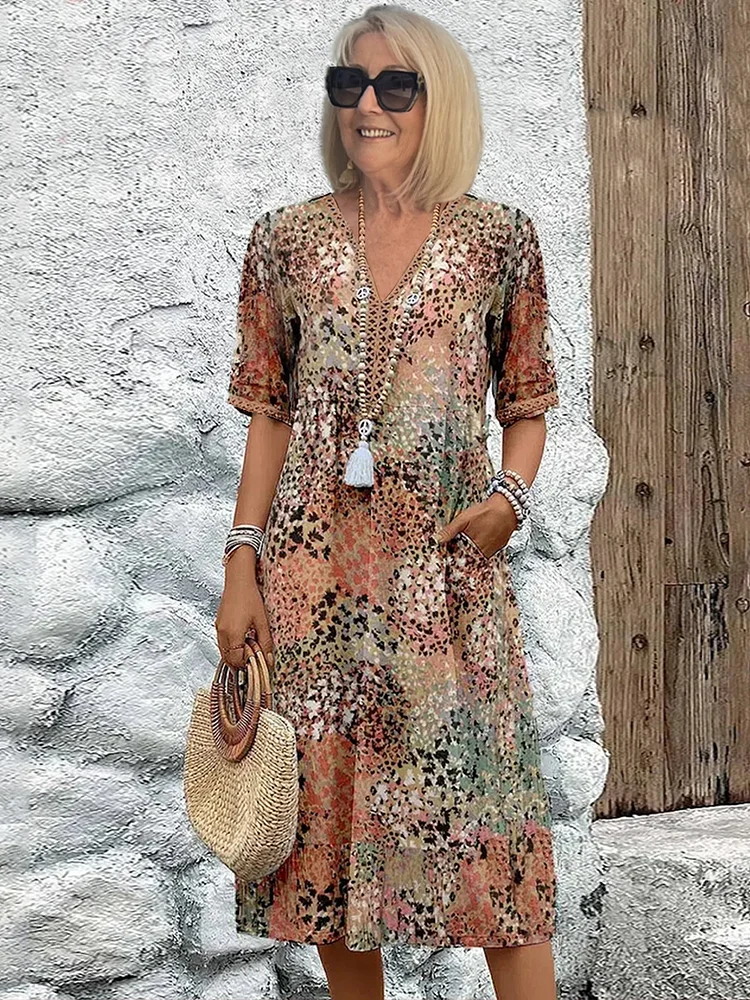 Wygodna I Elegancka Sukienka Damska – Midi Z Dekoltem W Serek
