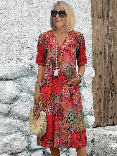 Wygodna I Elegancka Sukienka Damska – Midi Z Dekoltem W Serek