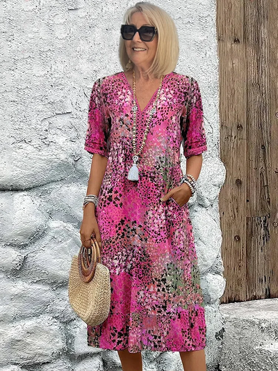 Wygodna I Elegancka Sukienka Damska – Midi Z Dekoltem W Serek