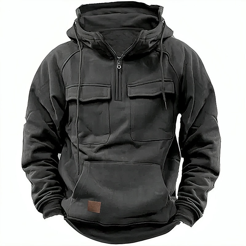 Bluza Cargo z Kapturem i Półzamkiem | Casualowy Płaszcz Zimowy
