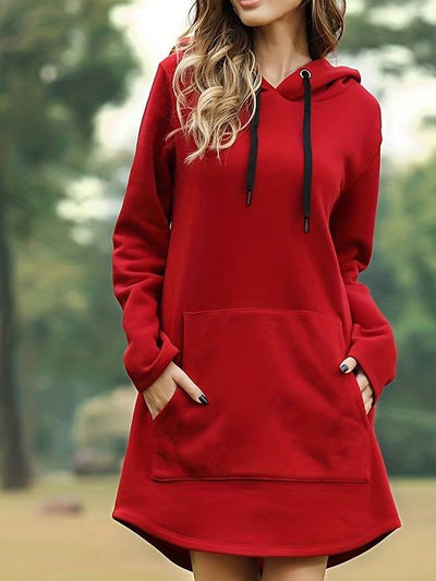 Casual Długa Bluza Sukienka z Kapturem – Luźny Krój