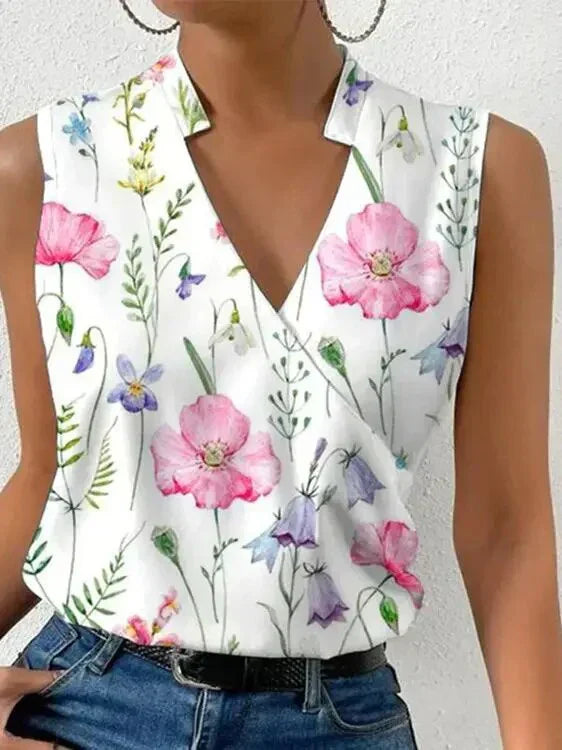 Elegancki top bez rękawów z dekoltem w serek, idealny na letnie dni