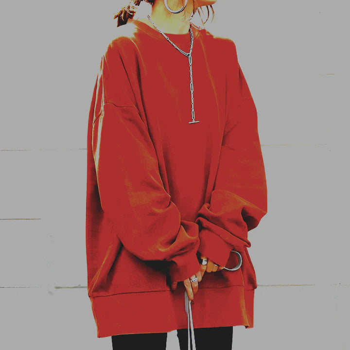 Oversize Bluza z Okrągłym Dekoltem – Bluza z Długim Rękawem