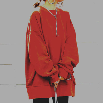 Oversize Bluza z Okrągłym Dekoltem – Bluza z Długim Rękawem