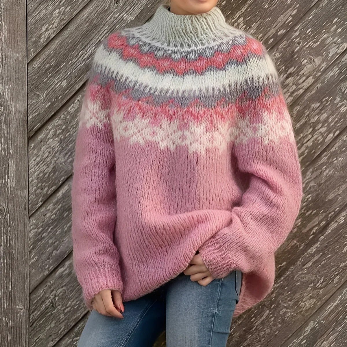 Damski Sweter Ciepły | Skandynawski Design z Jacquardowym Wzorem