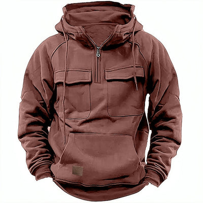 Bluza Cargo z Kapturem i Półzamkiem | Casualowy Płaszcz Zimowy