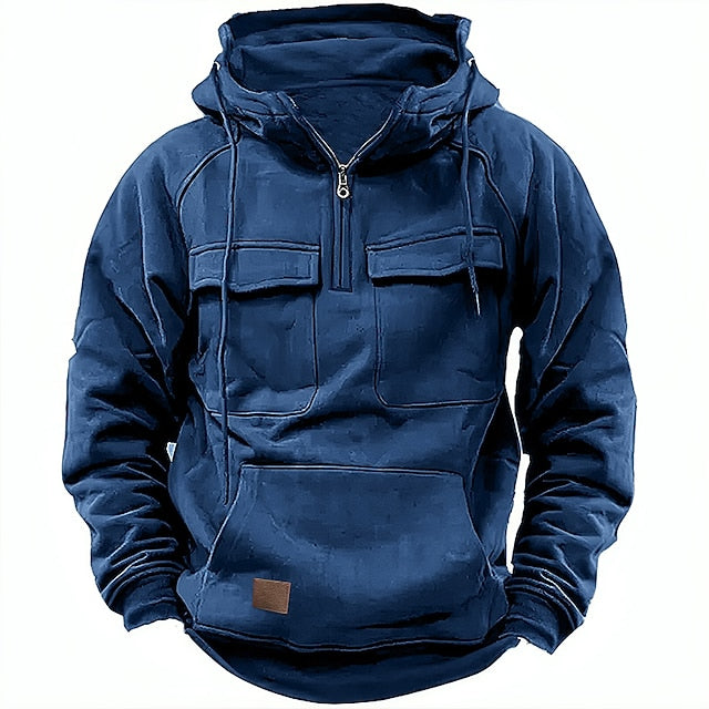 Bluza Cargo z Kapturem i Półzamkiem | Casualowy Płaszcz Zimowy