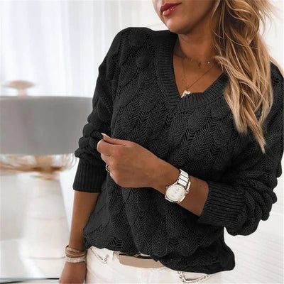 Modny Sweter Dzianinowy Z Dekoltem W Serek | Komfortowy