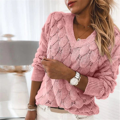 Modny Sweter Dzianinowy Z Dekoltem W Serek | Komfortowy