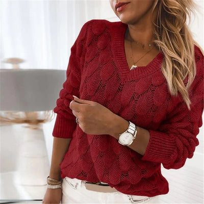 Modny Sweter Dzianinowy Z Dekoltem W Serek | Komfortowy