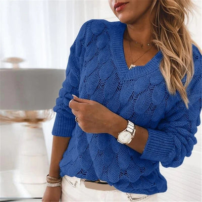 Modny Sweter Dzianinowy Z Dekoltem W Serek | Komfortowy