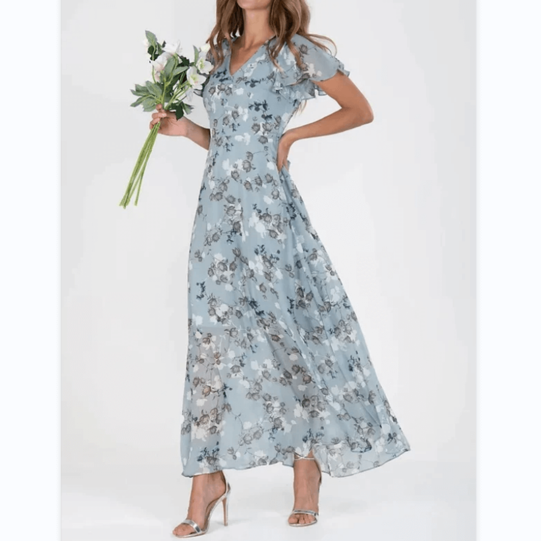 Sukienka Maxi Z Dekoltem V W Kwiaty | Stylowy Look