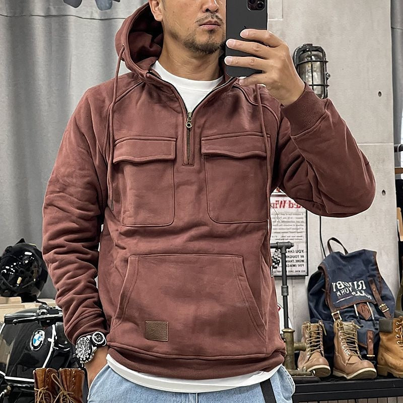Bluza Cargo z Kapturem i Półzamkiem | Casualowy Płaszcz Zimowy