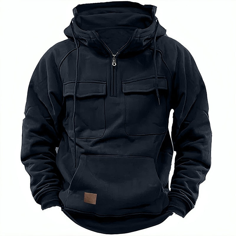Bluza Cargo z Kapturem i Półzamkiem | Casualowy Płaszcz Zimowy