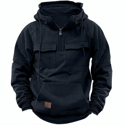 Bluza Cargo z Kapturem i Półzamkiem | Casualowy Płaszcz Zimowy